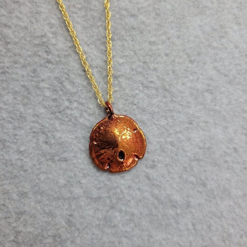 Copper Tone Sand Dollar‎ Necklace Natures Jewelry Gold Tone Chain Beachy